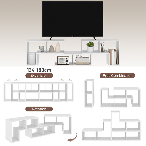 Meuble TV modulable 3 pièces avec 6 compartiments pour téléviseur jusqu’à 75 po – Blanc