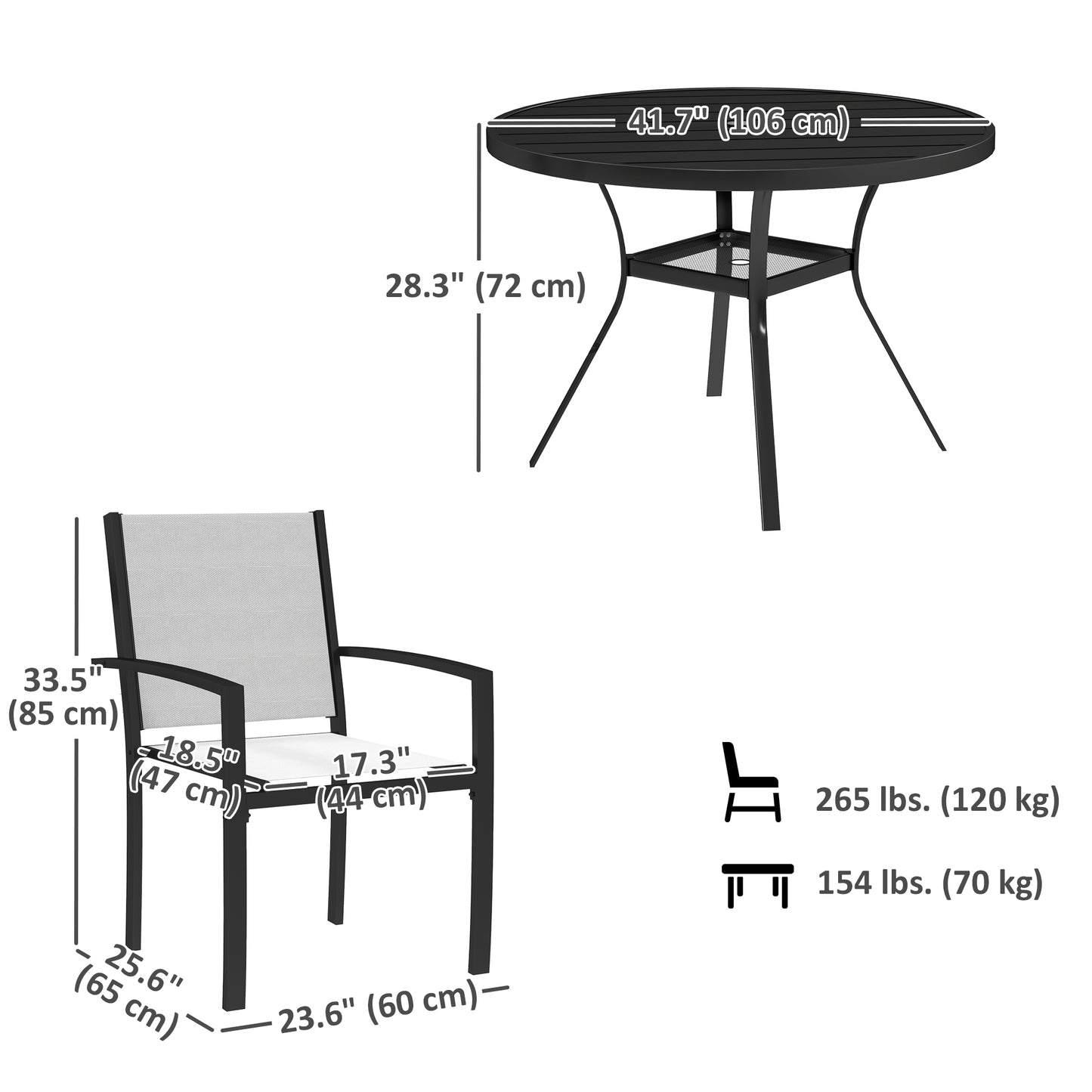 Outsunny 5 Piece Outdoor Dining Set with Round Table and 4 Stackable Chairs, for Garden, Lawn, Patio, Balcony and Poolside
