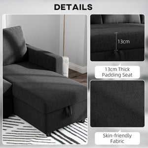 Convertible Corner Sofa Bed, Built-In Storage & 3 Removable Back Cushions, Black