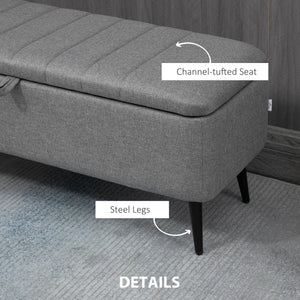 Pouf avec rangement rembourré en lin avec pieds en acier, gris