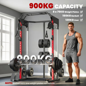 Cage de musculation avec système de poulies réglables, barre de traction, station de dips, barre de traction Landmine