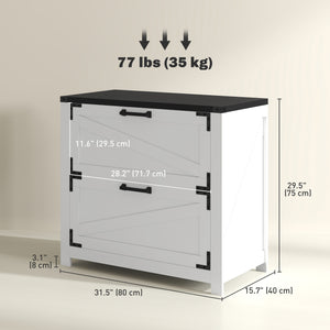 Classeur à 2 tiroirs de style campagnard avec barres de suspension réglables pour format lettre, A4, légal, blanc