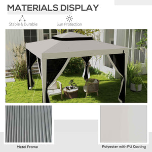 Gazebo 10' x 10' avec filet en maille et toit à deux niveaux pour jardin, terrasse, blanc crème