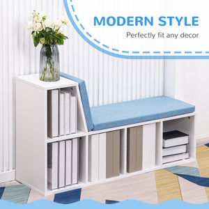 Bibliothèque avec 5 compartiments et coin lecture rembourré, bleu