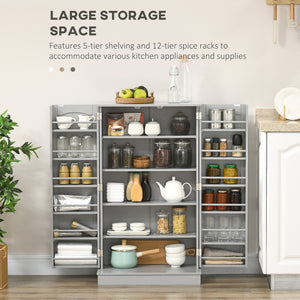 Meuble de rangement avec étagères à 5 niveaux, 12 étagères à épices, gris