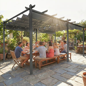 Pergola rétractable 19,6 pi x 11,7 en aluminium pour barbecue, patio, jardin, terrasse