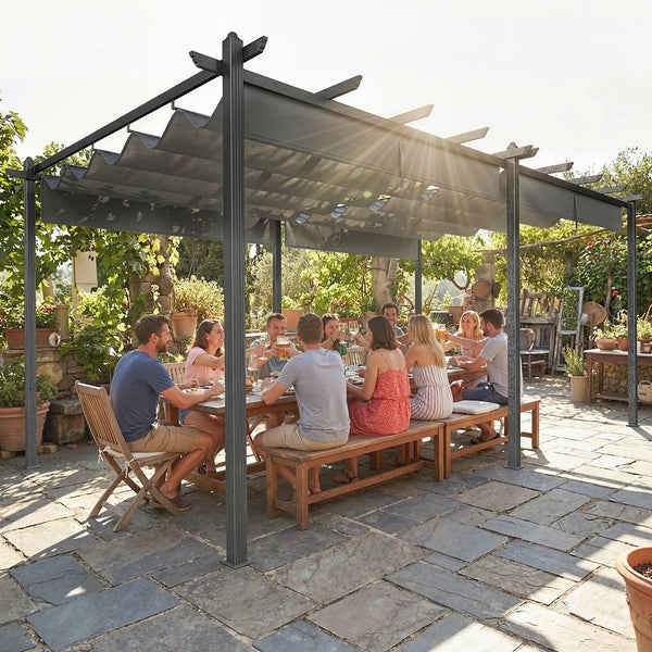 Pergola rétractable 19,6 pi x 11,7 en aluminium pour barbecue, patio, jardin, terrasse