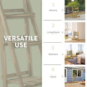 Support à plantes pliable à 3 niveaux en bois pour jardin