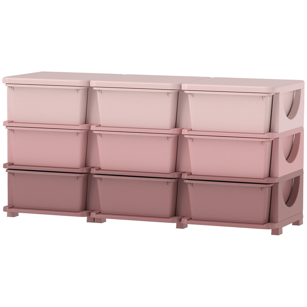3-Tier 9-Drawer Plastic Toy Organizer, Pink