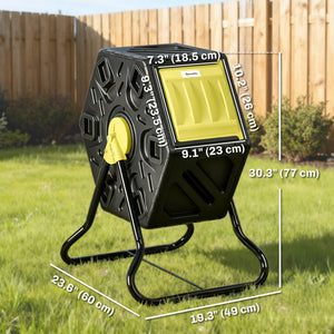 Rotating composter with 24 vents and steel legs, 64 litres, yellow