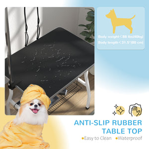 Dog Grooming Table with Adjustable Arm, Mesh Tray, and Two Leashes, Black