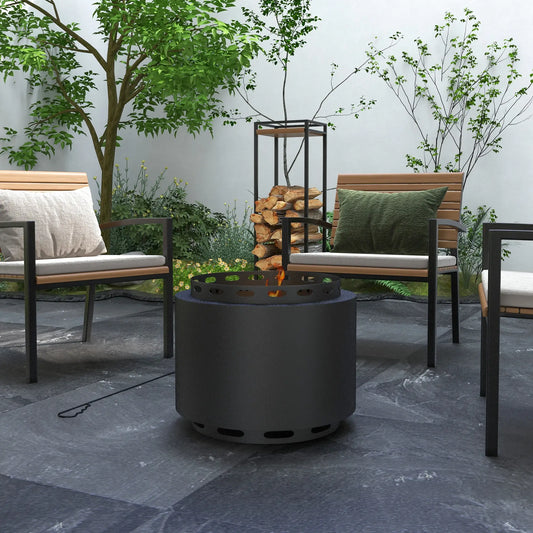 Smokeless Portable Fire Pit with Poker for Garden Camping Bonfire Metal Black 