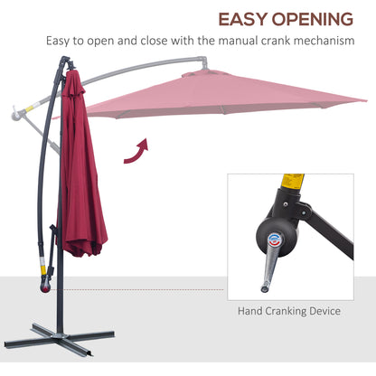Outsunny Deluxe 10' Patio Umbrella, Offset Hanging Umbrella with Crank, Cross Base, Wine Red