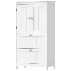 Armoire de rangement pour salle de bain avec 2 tiroirs et tablette ajustable, blanc