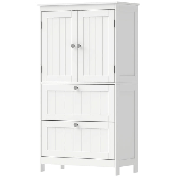 Armoire de rangement pour salle de bain avec 2 tiroirs et tablette ajustable, blanc