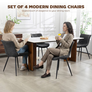 Ensemble de 4 chaises de salle à manger rembourrées en similicuir avec dossier et pieds en acier, Gris