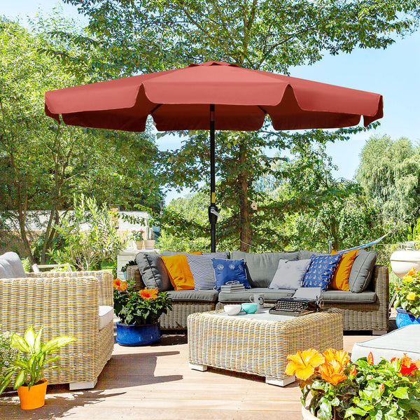 Parasol rond de 8,7 pieds avec inclinaison et manivelle, rouge bordeaux