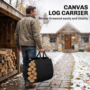 Support à bois de chauffage compact en acier avec sac de transport, noir