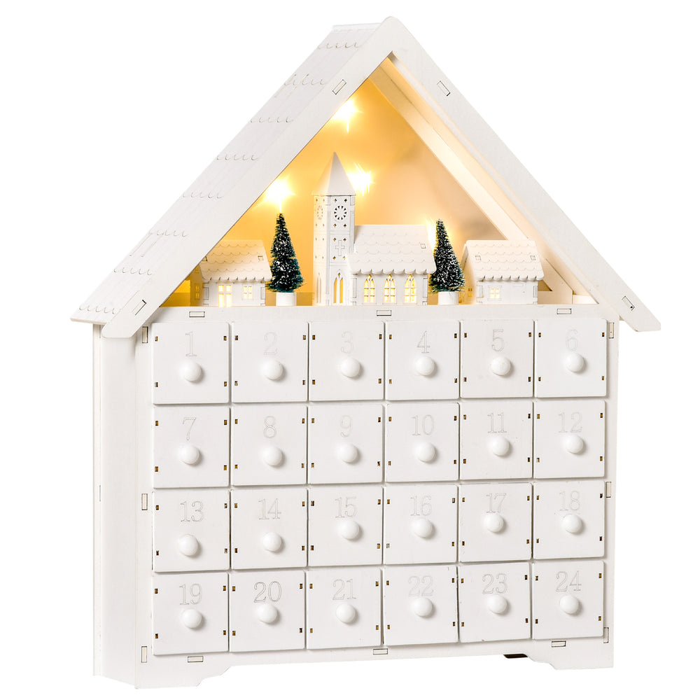 Calendrier de l'Avent de Noël 24 jours blanc avec lumières