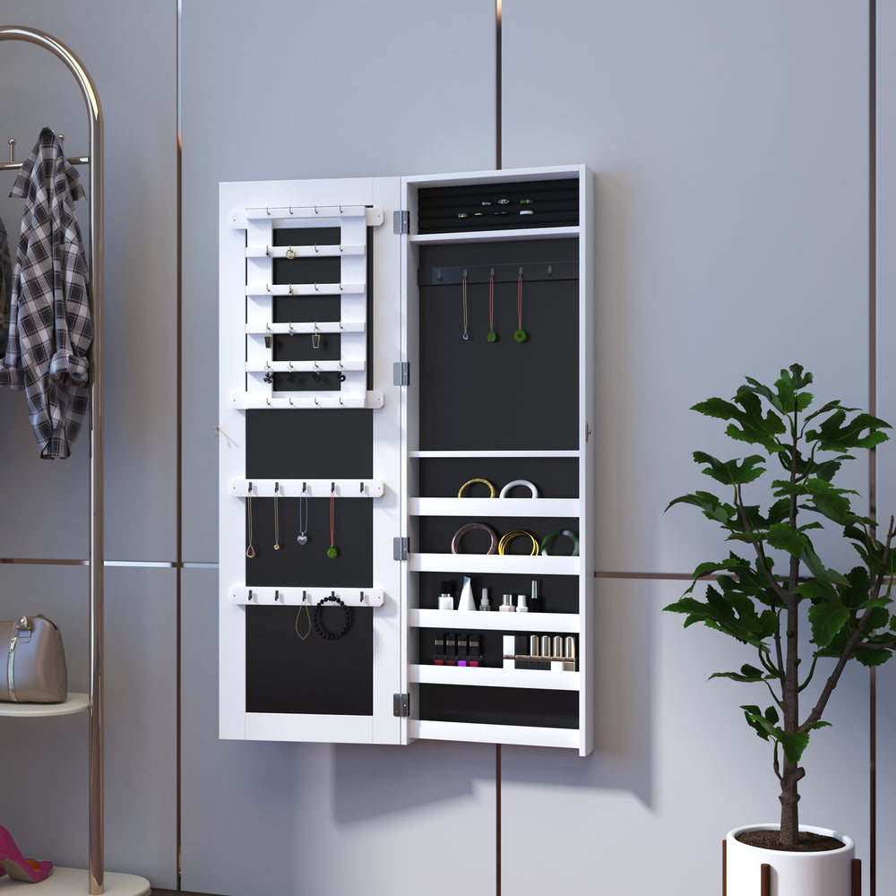 Armoire à bijoux blanche avec miroir et fixation murale