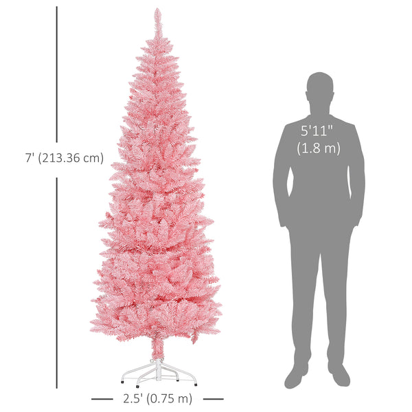Sapin de Noël artificiel rose de 7 pieds de haut avec 687 branches et base en acier