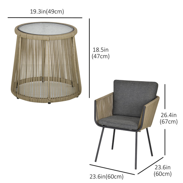 3-piece garden furniture set in woven resin, grey
