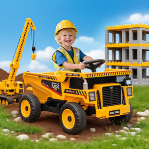 Camion-benne 12 V avec benne basculante électrique et télécommande, jaune