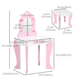 Ensemble coiffeuse et chaises avec tiroir et miroir, rose