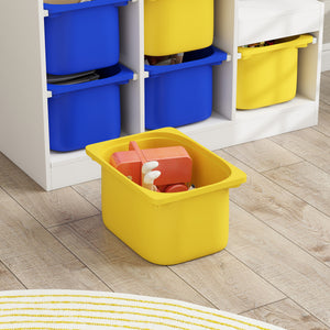 Étagère de rangement à 3 niveaux avec 6 bacs en plastique, jaune et bleu