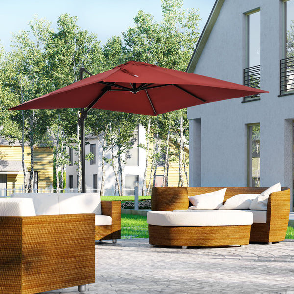 Parasol déporté carré de 8 pieds avec rotation à 360° et inclinaison, rouge bordeaux