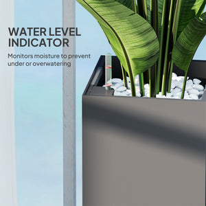 Outsunny 2 Pack Planter Box, 11 Inch Plastic Flower Pots with Water Level Indicator, Drainage Hole and Drain Plug, Dark Gray |