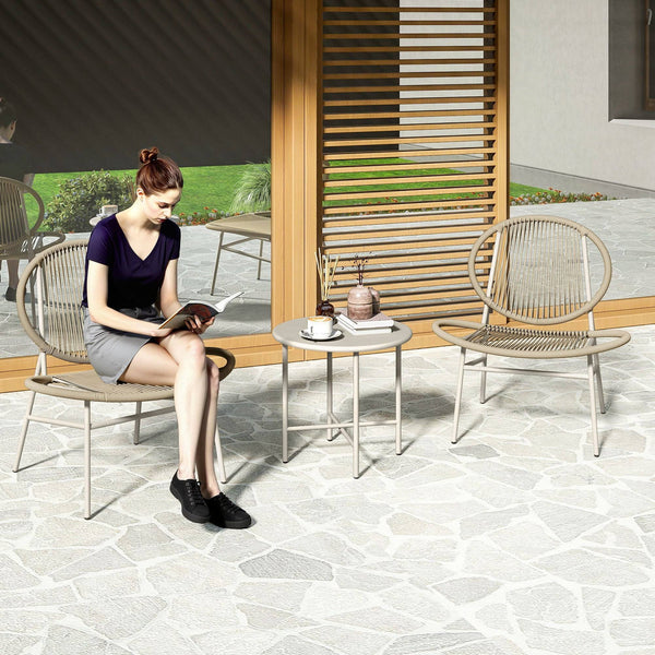 Ensemble bistrot en rotin gris clair composé de 3 meubles pour jardin ou terrasse