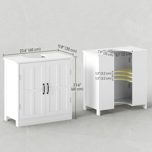 Meuble sous-lavabo avec doubles portes et étagère réglable, blanc