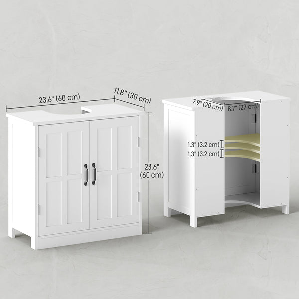 Meuble sous-lavabo avec doubles portes et étagère réglable, blanc