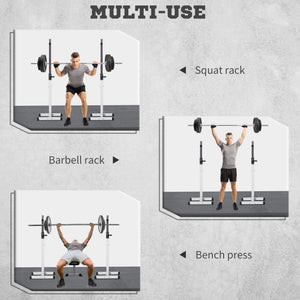 Support de barre d'haltères réglable pour squats et musculation avec 2 barres, noir et blanc