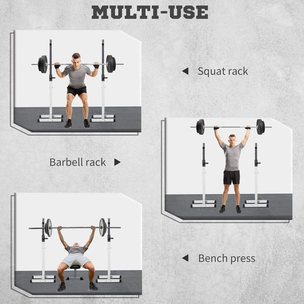 Support de barre d'haltères réglable pour squats et musculation avec 2 barres, noir et blanc
