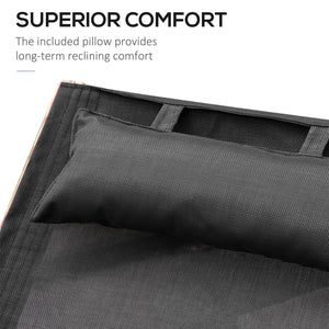Chaise longue d'extérieur en bois, inclinable avec appui-tête, teck et noir