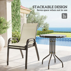 3 Pieces Bistro Set, Small Patio Furniture Set with Stackable Mesh Chairs, Glass Table for Garden, Balcony, Beige
