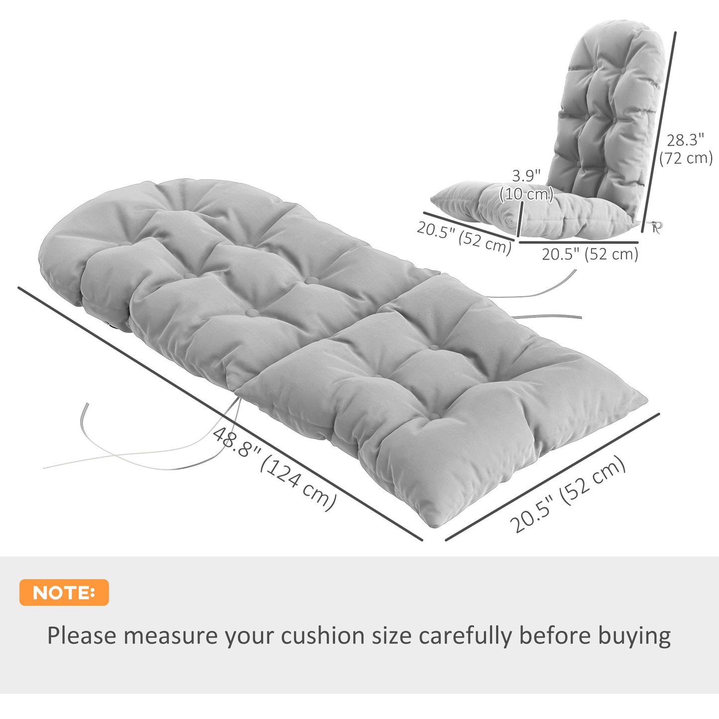 Lot de 2 coussins de chaise Adirondack avec attaches, gris clair