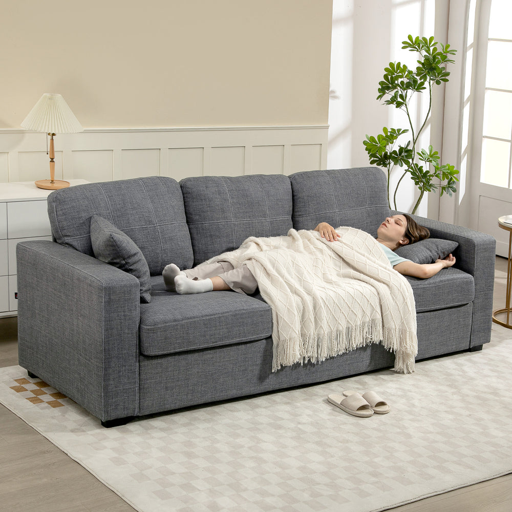 Canapé 3 places rembourré avec coussins à ressorts épais et assise profonde, gris foncé