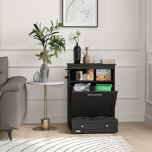 Armoire de rangement pour nourriture avec gamelles surélevées, noire