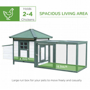 77" Chicken Coop with Nesting Box and Outdoor Run, Green