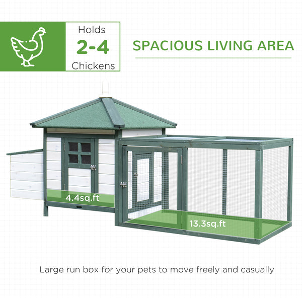 77" Chicken Coop with Nesting Box and Outdoor Run, Green