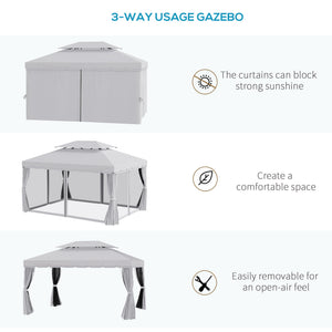 13' x 10' Outdoor Patio Gazebo Canopy with 2-Tier Polyester Roof  Vented Mesh Sidewall & Strong Aluminum Frame Grey