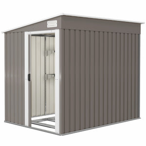 Lean-to garden shed in galvanized metal with foundation, sliding door and 2 vents, light grey