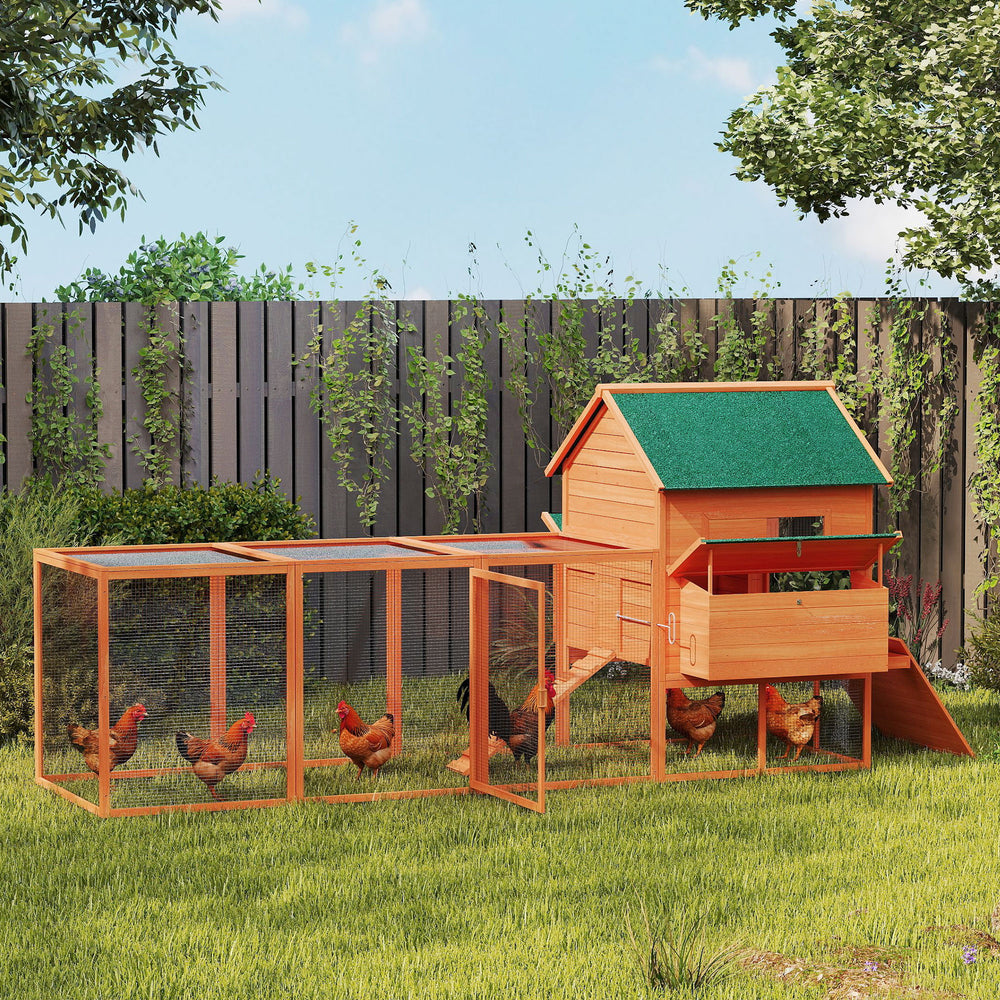 Poulailler en bois 137" avec enclos et pondoir, orange