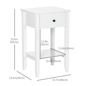 Lot de 2 tables d'appoint avec tiroir et étagère inférieure, blanc