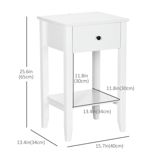 Lot de 2 tables d'appoint avec tiroir et étagère inférieure, blanc