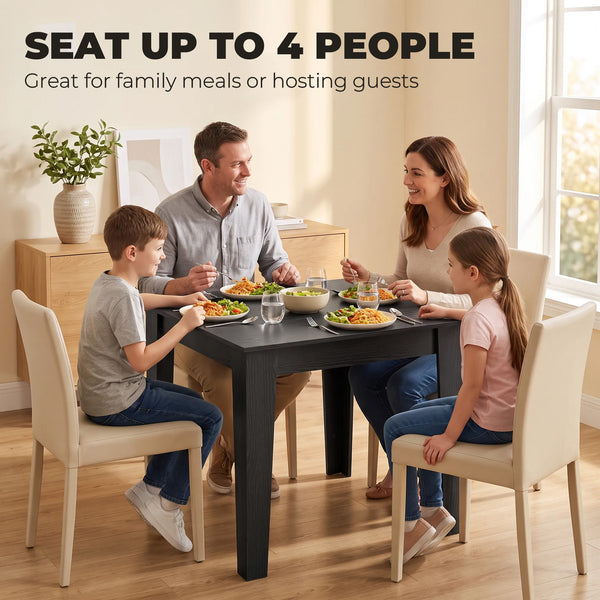 Petite table à manger carrée pour 4 personnes effet bois noir