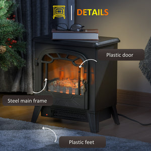 Cheminée électrique autonome avec effet de flamme réaliste 750 W/1 500 W, noir